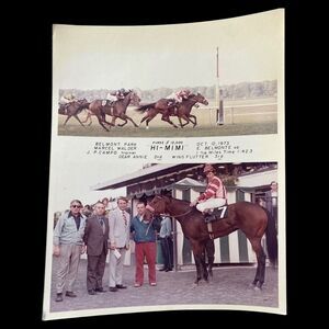 Vintage 1973 Horse Racing Photo Belmont HI-MIMI Winner Circle Color